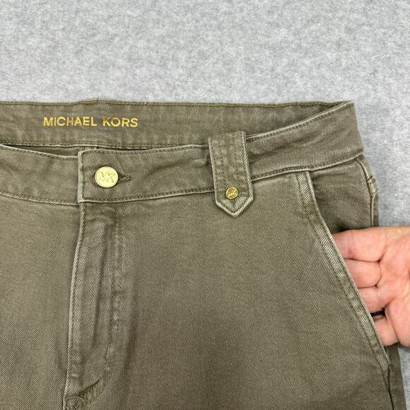 Michael Kors Chino Pants WMNS 10 Olive Green Straight Leg High Rise QS49055E9U - Picture 3 of 16